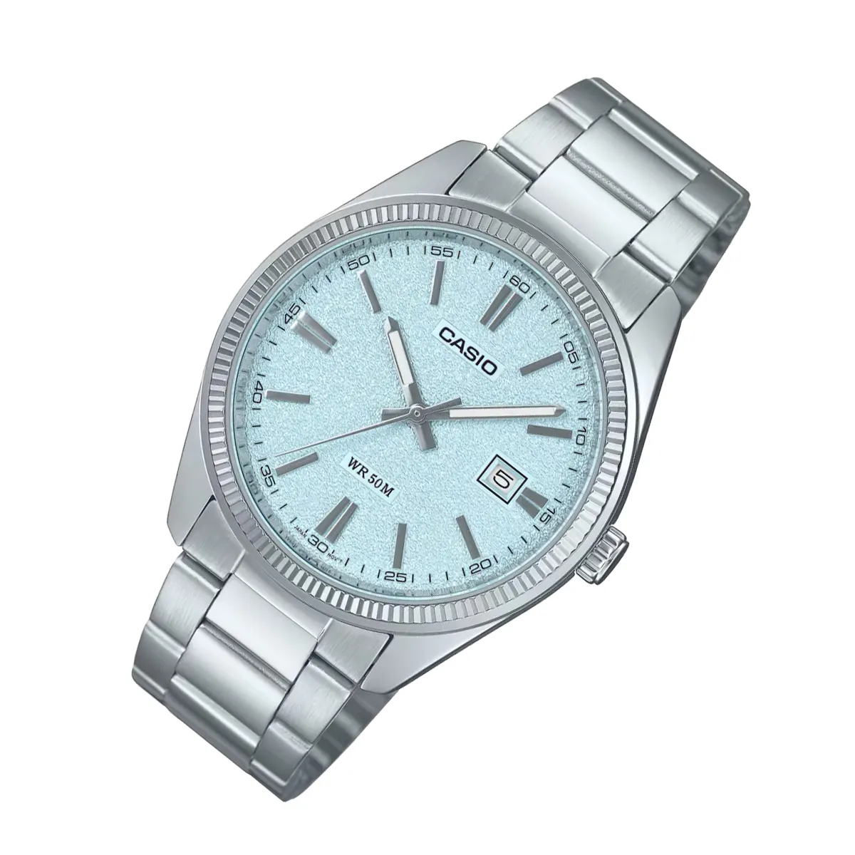 Casio Enticer Ice Blue Texture Dial Silver Men's Watch- MTP-1302DA-2A2